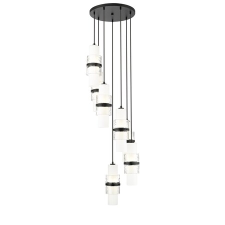Z-Lite Cayden Chandelier, 7-Light, 18 In.W x 16.75 In.H, Matte Black/Clear + Etched Opal 1946P-7R-MB